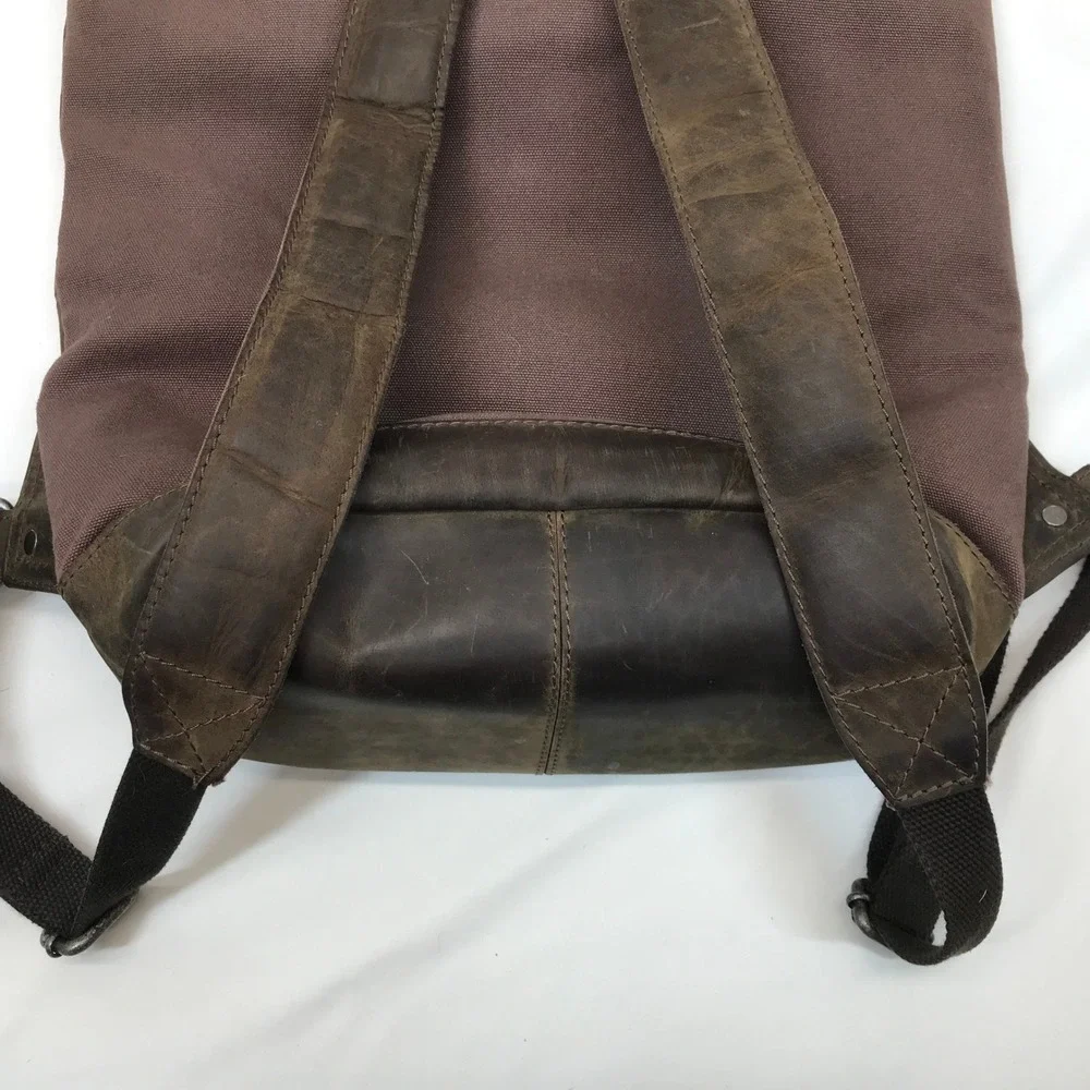 Gusti Leder Studio Brown Distressed Leather Canvas Rucksack Backpack Unisex
